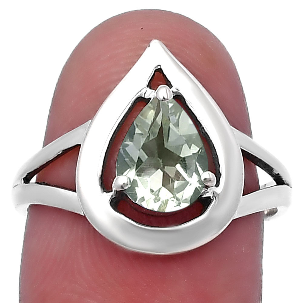 Prasiolite (Green Amethyst) - Brazil 925 Sterling Silver Ring s.8 Jewelry R-1157