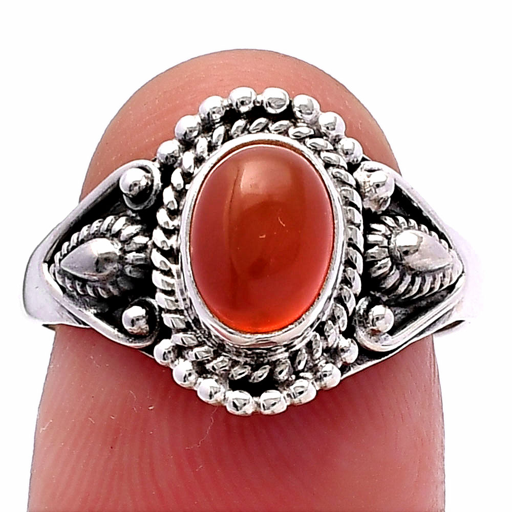 Natural Carnelian 925 Sterling Silver Ring s.7.5 Jewelry R-1300