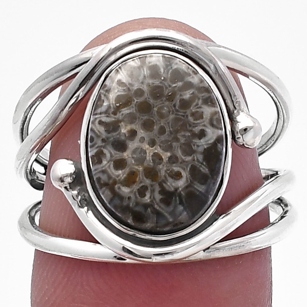 Natural Stingray Coral 925 Sterling Silver Ring s.8 Jewelry R-1683