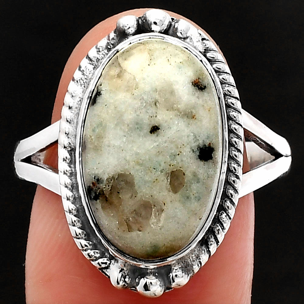 Natural Sesame Jasper 925 Sterling Silver Ring s.9.5 Jewelry R-1253
