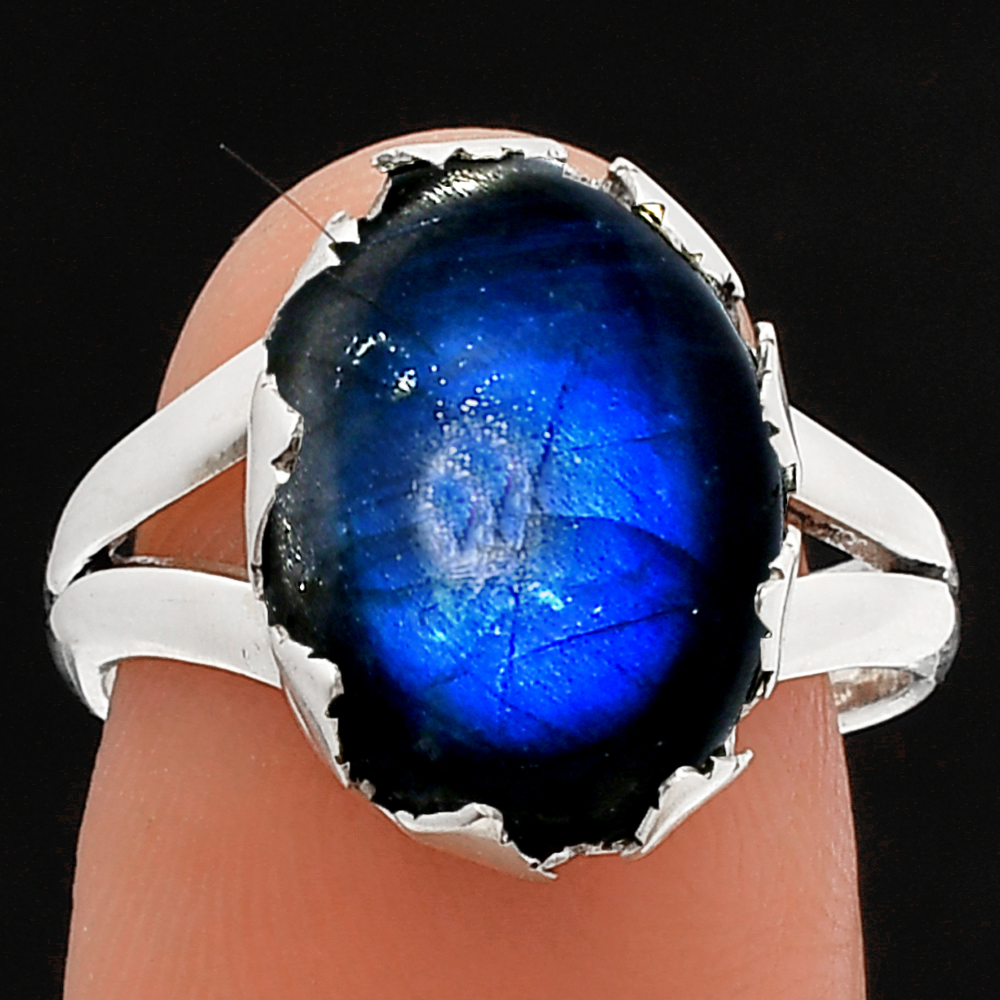 Blue Fire Labradorite - Madagascar 925 Sterling Silver Ring s.7 Jewelry R-1576