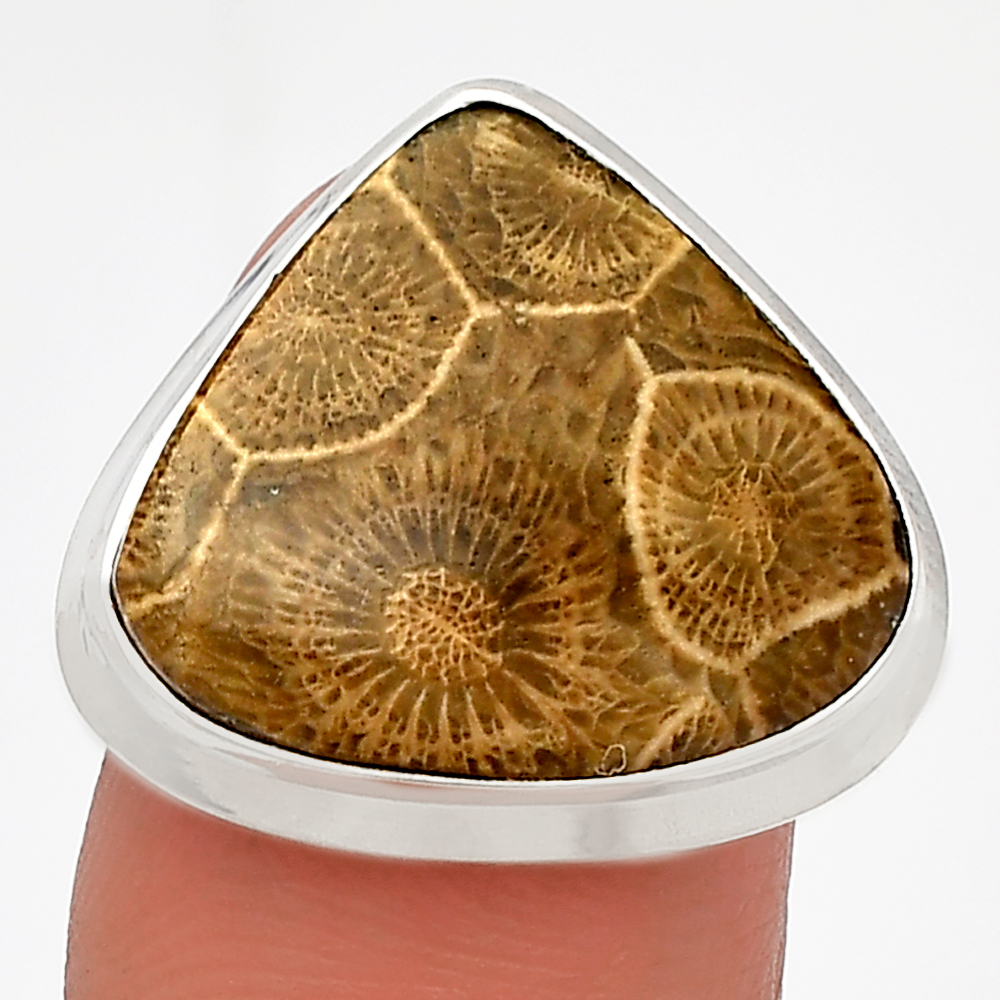 Natural Flower Fossil Coral 925 Sterling Silver Ring s.8 Jewelry R-1008