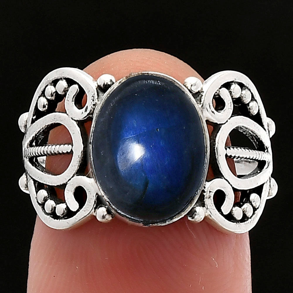 Blue Fire Labradorite - Madagascar 925 Sterling Silver Ring s.7 Jewelry R-1309