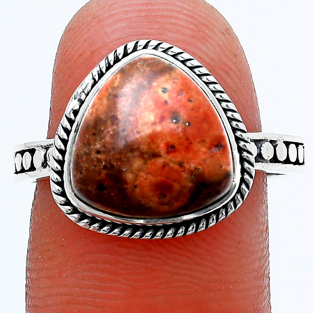 Natural Poppy Jasper 925 Sterling Silver Ring s.8.5 Jewelry R-1066