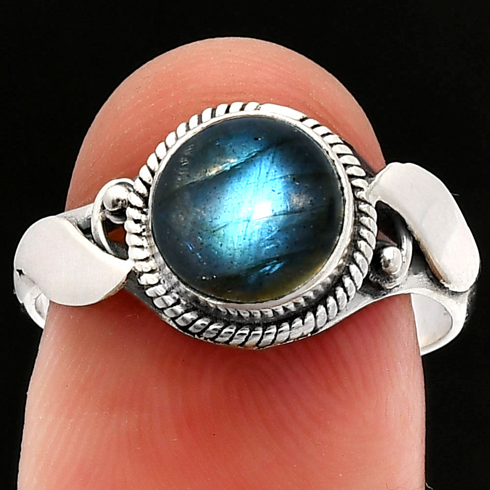 Blue Fire Labradorite - Madagascar 925 Sterling Silver Ring s.8 Jewelry R-1405