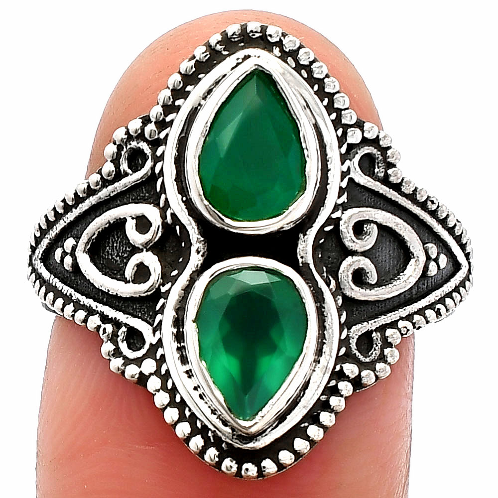 Natural Green Onyx 925 Sterling Silver Ring s.8.5 Jewelry R-1347