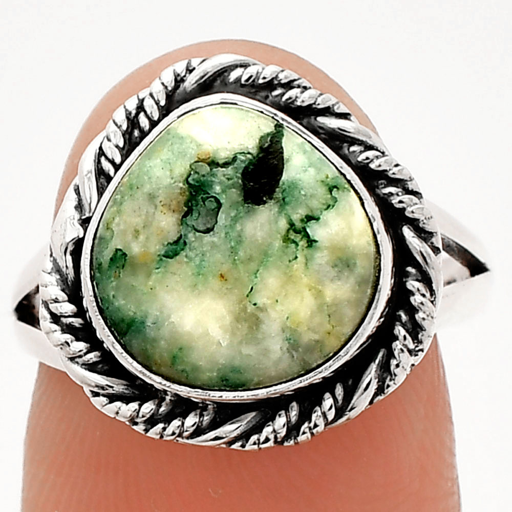 Natural Tree Weed Moss Agate - India 925 Sterling Silver Ring s.7 Jewelry R-1014