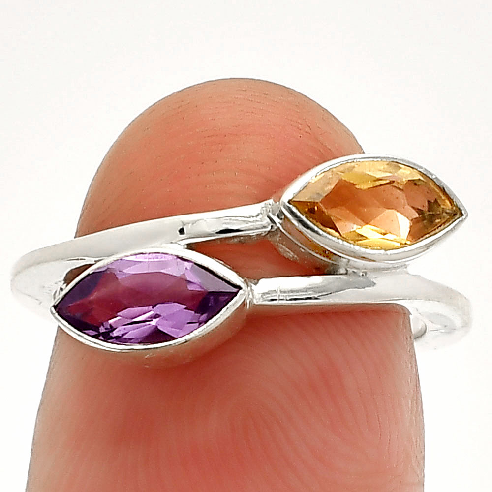 Natural Citrine & Amethyst 925 Sterling Silver Ring s.6 Jewelry R-1235