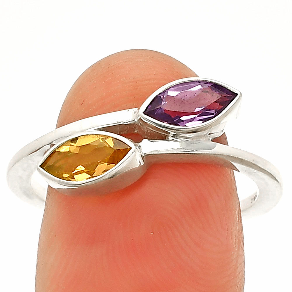 Natural Citrine & AMethyst 925 Sterling Silver Ring s.9 Jewelry R-1235