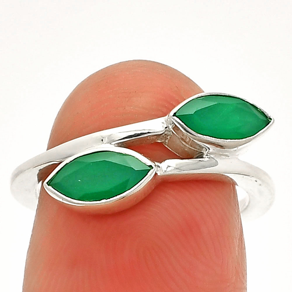 Natural Green Onyx 925 Sterling Silver Ring s.7 Jewelry R-1235