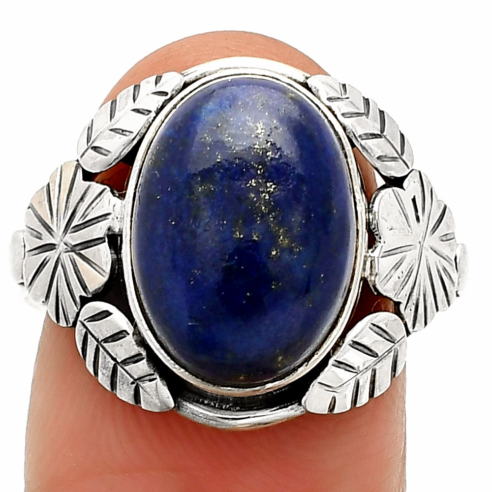 Natural Lapis Lazuli - Afghanistan 925 Sterling Silver Ring s.9 Jewelry R-1352