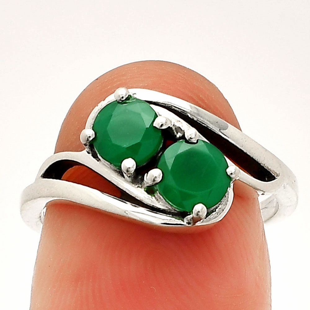 Natural Green Onyx 925 Sterling Silver Ring s.8 Jewelry R-1048