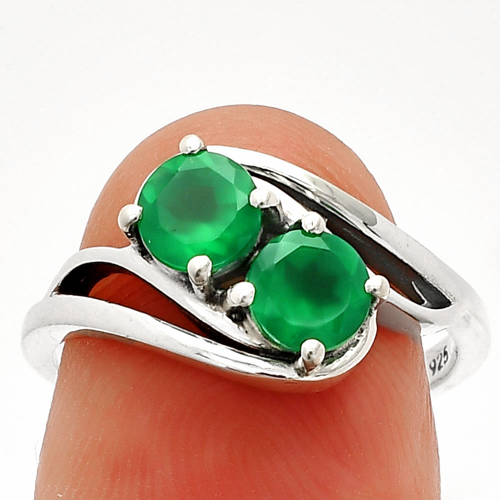 Natural Green Onyx 925 Sterling Silver Ring s.6 Jewelry R-1048