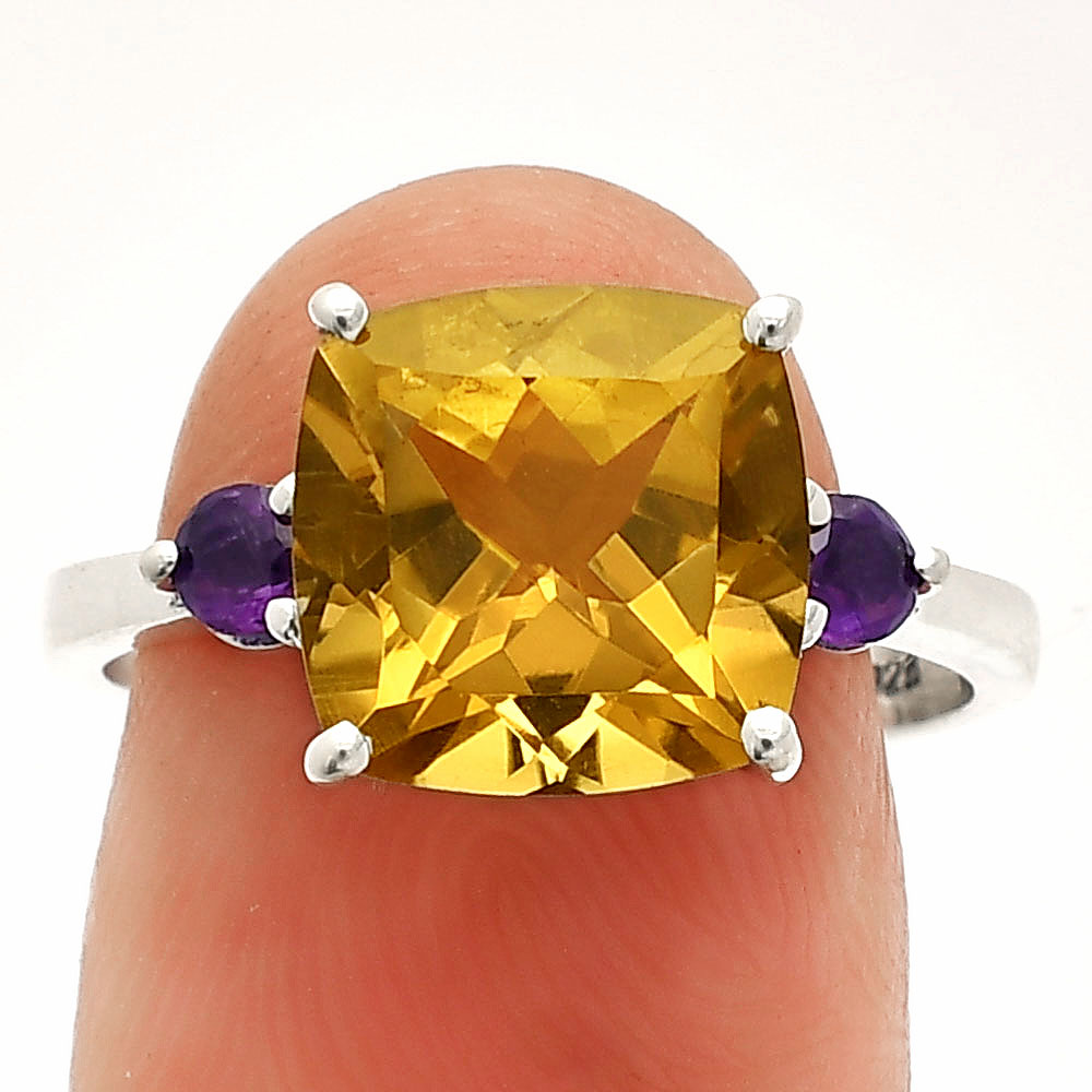 Natural Citrine & Amethyst 925 Sterling Silver Ring s.9.5 Jewelry R-1016