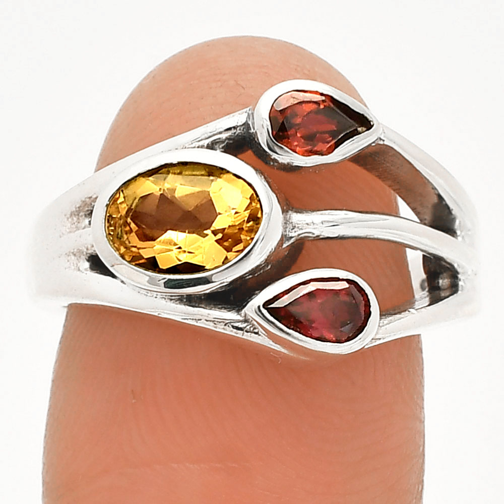 Natural Citrine & Garnet 925 Sterling Silver Ring s.7 Jewelry R-1024