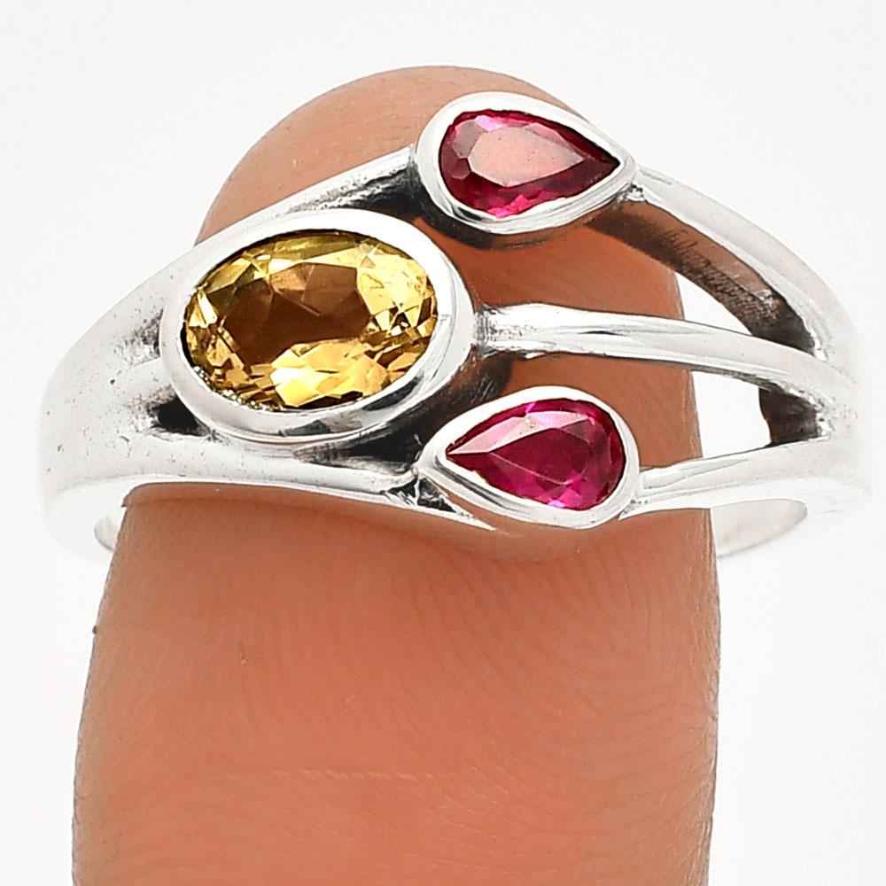 Natural Citrine & Garnet 925 Sterling Silver Ring s.10 Jewelry R-1024