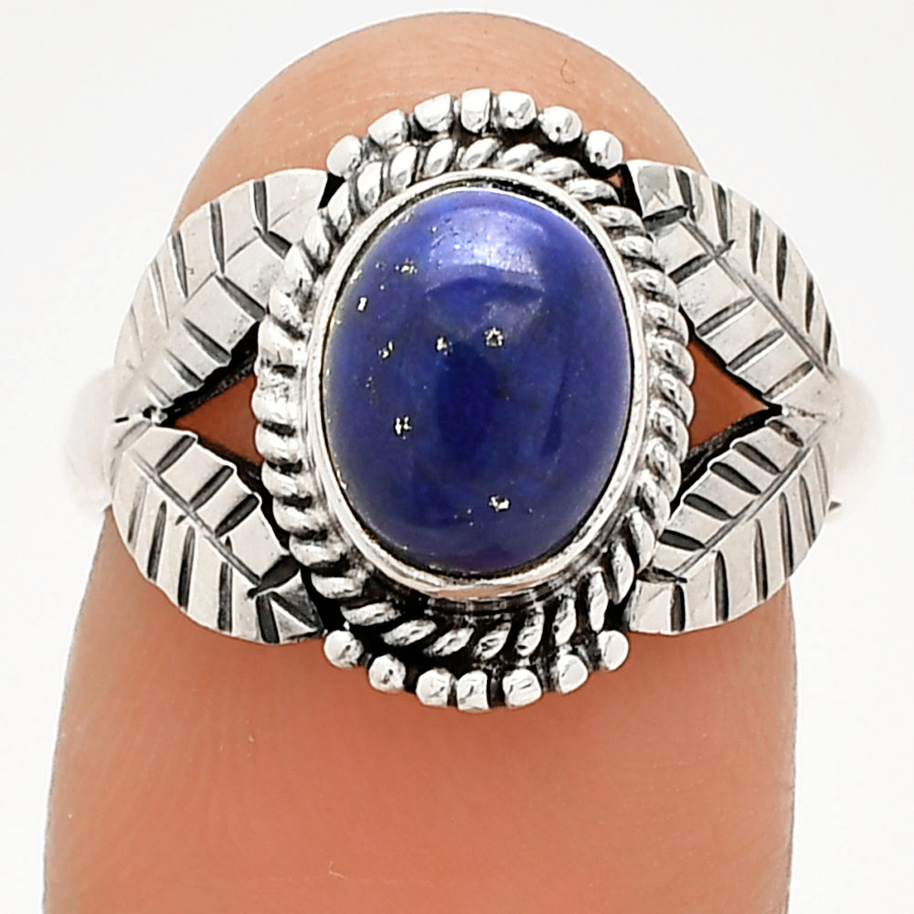 Natural Lapis Lazuli - Afghanistan 925 Sterling Silver Ring s.7 Jewelry R-1387