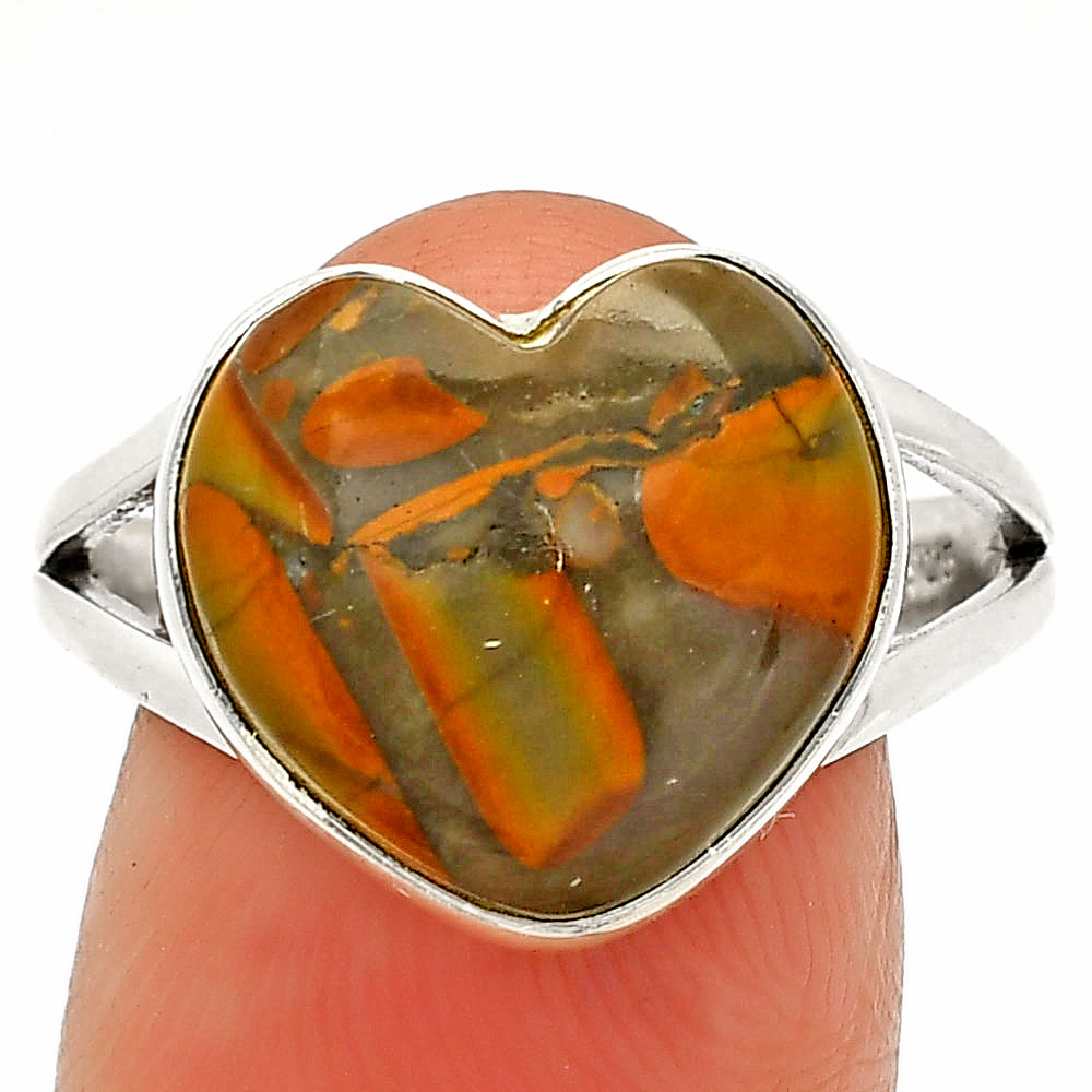 Heart - Natural Bamboo Jasper 925 Sterling Silver Ring s.9.5 Jewelry R-1073