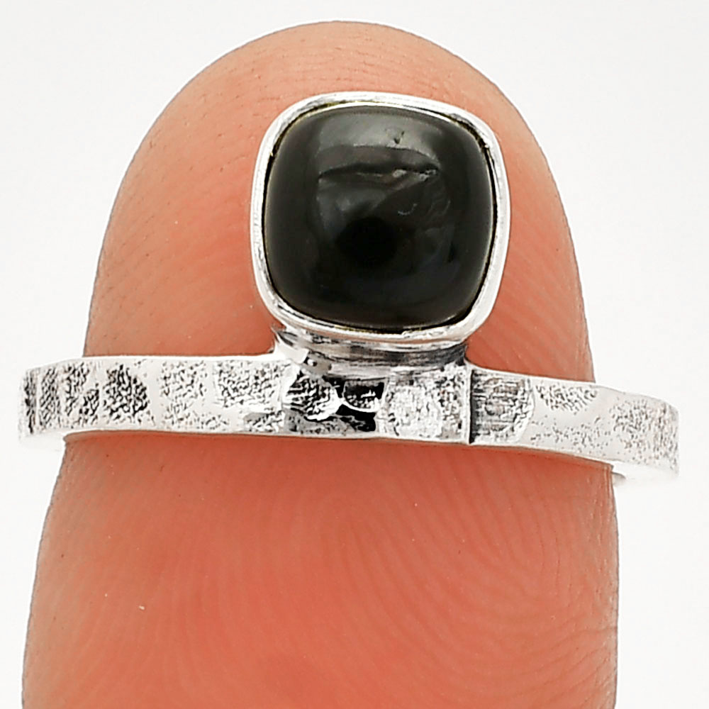 Natural Black Onyx - Brazil 925 Sterling Silver Ring s.6 Jewelry R-1037