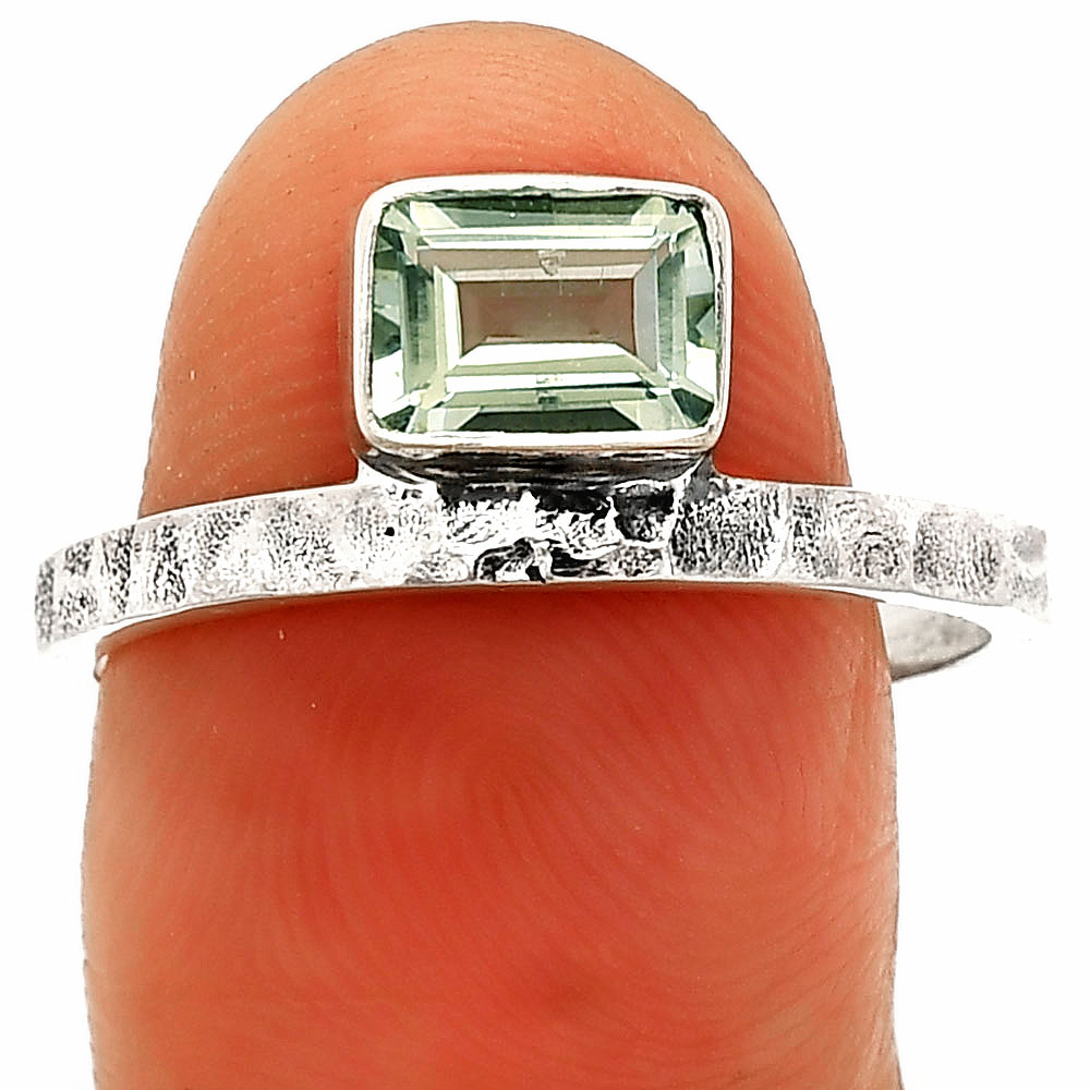 Prasiolite (Green Amethyst) - Brazil 925 Sterling Silver Ring s.9 Jewelry R-1037