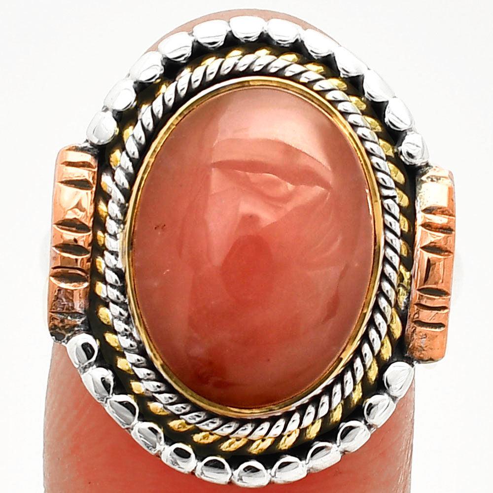 Two Tone - Guava Quartz - Brazil 925 Sterling Silver Ring s.8 Jewelry R-1414