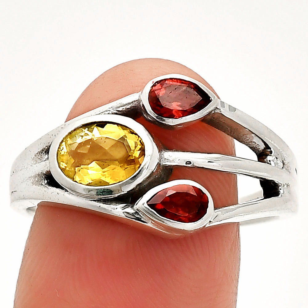 Natural Citrine & Garnet 925 Sterling Silver Ring s.10 Jewelry R-1024