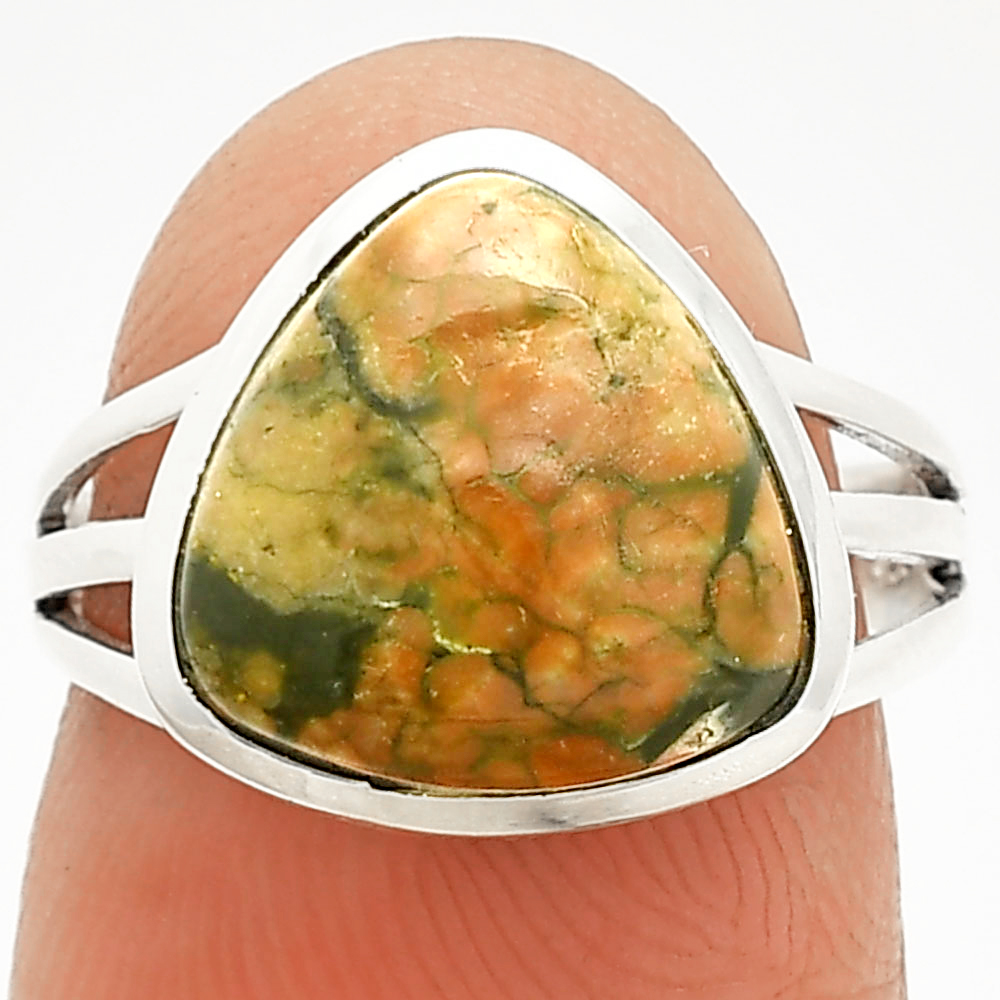 Natural Rhyolite - Rainforest Jasper 925 Sterling Silver Ring s.6 Jewelry R-1006