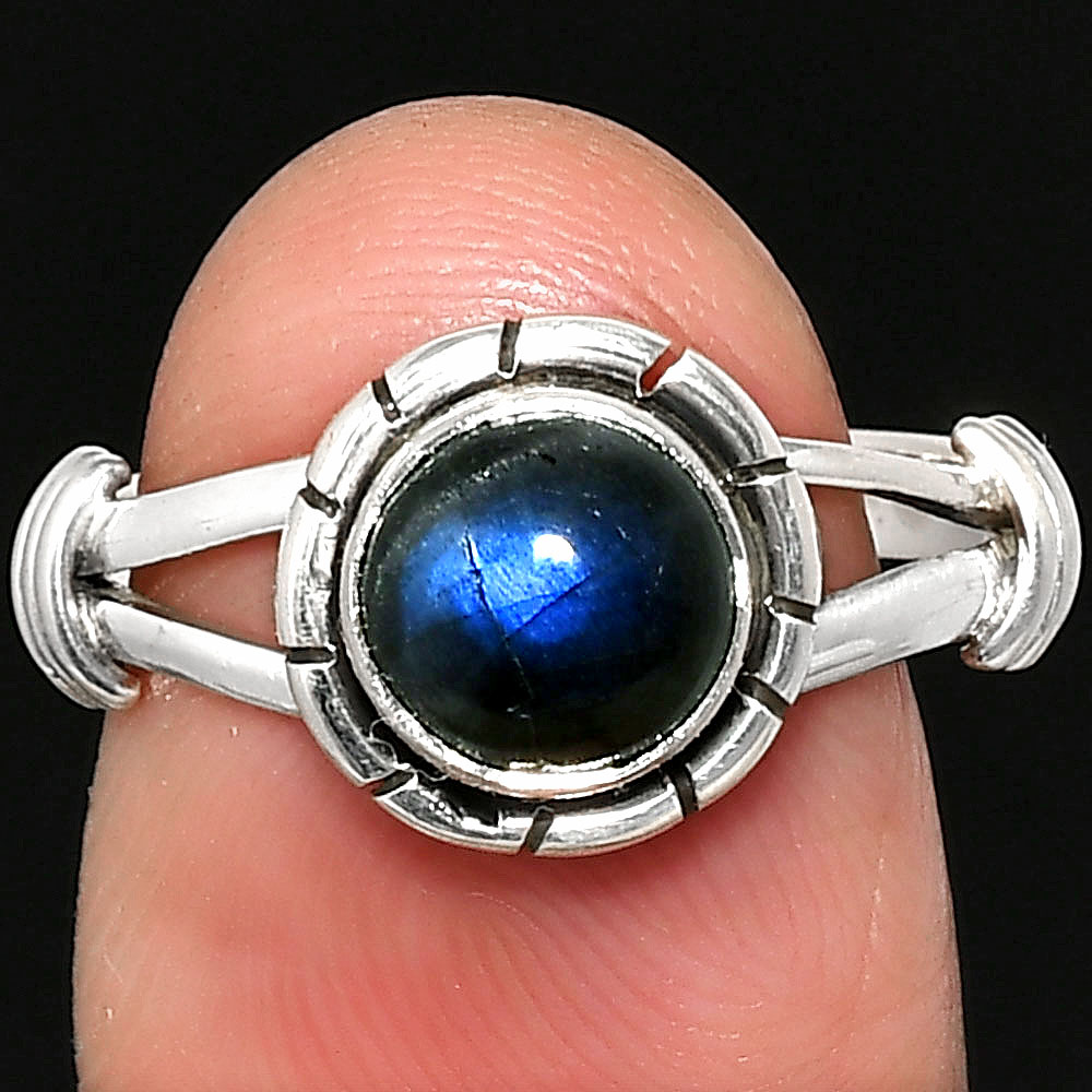 Blue Fire Labradorite - Madagascar 925 Sterling Silver Ring s.8 Jewelry R-1533