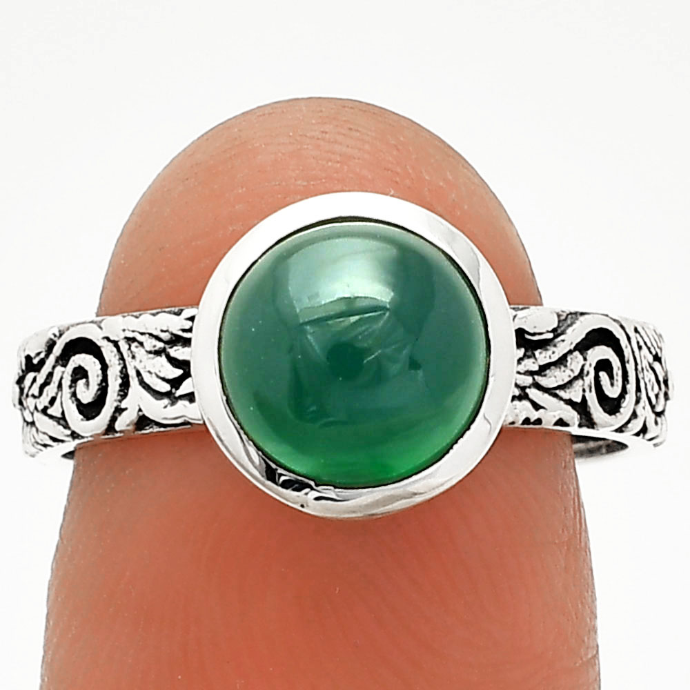 Natural Green Onyx 925 Sterling Silver Ring s.8 Jewelry R-1061