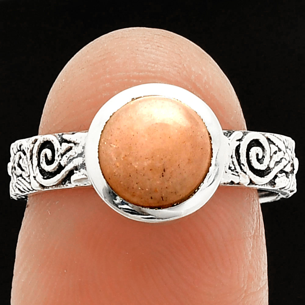 Natural Sunstone - Namibia 925 Sterling Silver Ring s.7 Jewelry R-1061