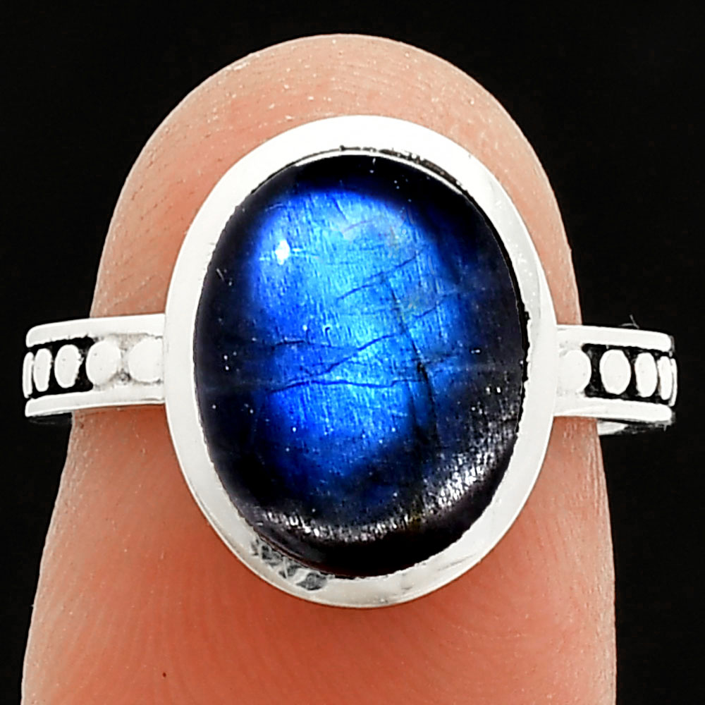 Blue Fire Labradorite - Madagascar 925 Sterling Silver Ring s.6 Jewelry R-1060