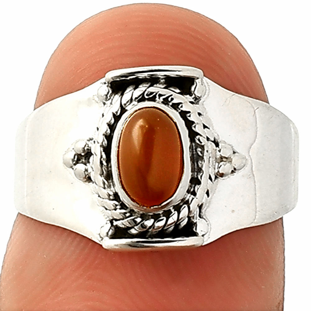 Natural Carnelian 925 Sterling Silver Ring s.6 Jewelry R-1397