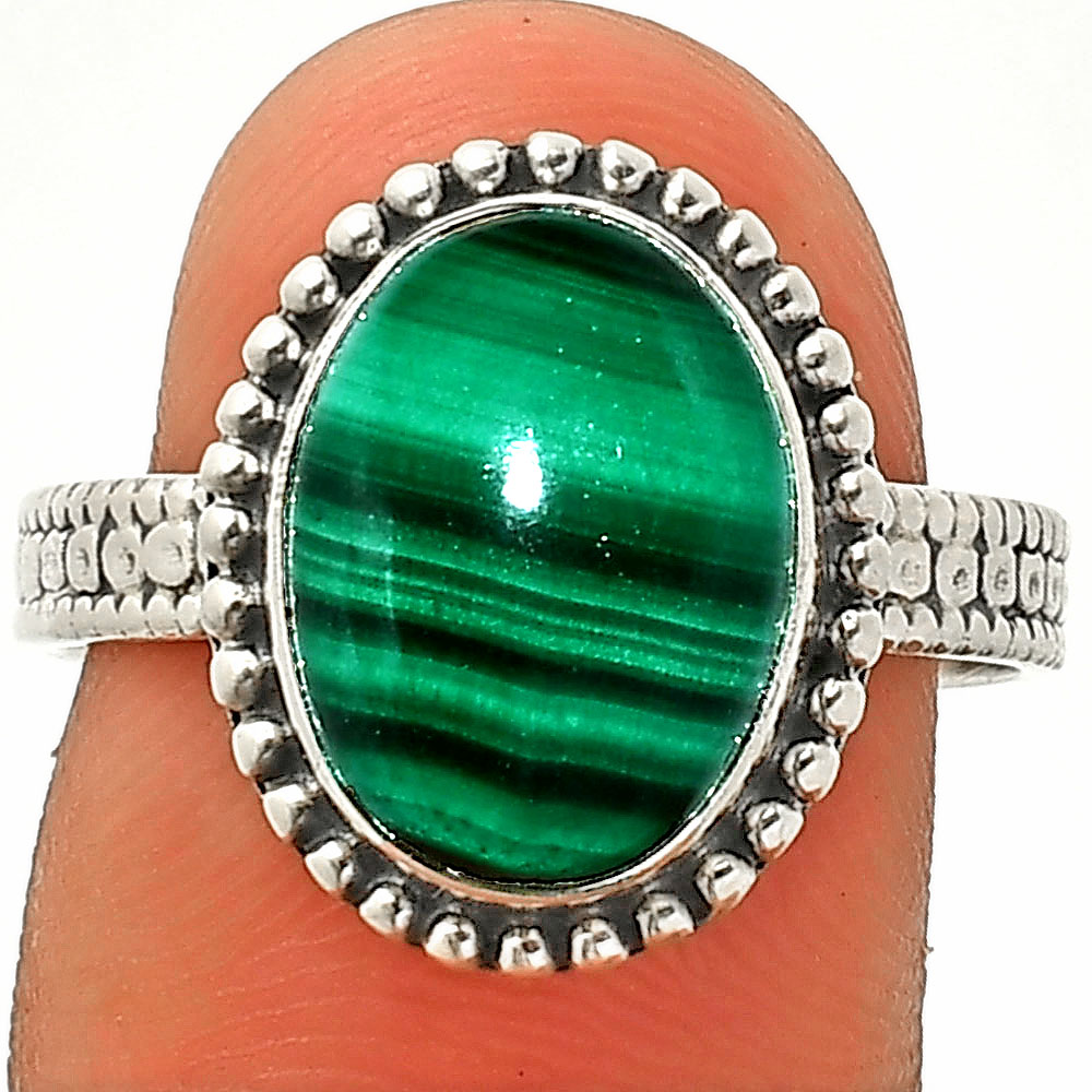 Natural Malachite Eye - Congo 925 Sterling Silver Ring s.9 Jewelry R-1071