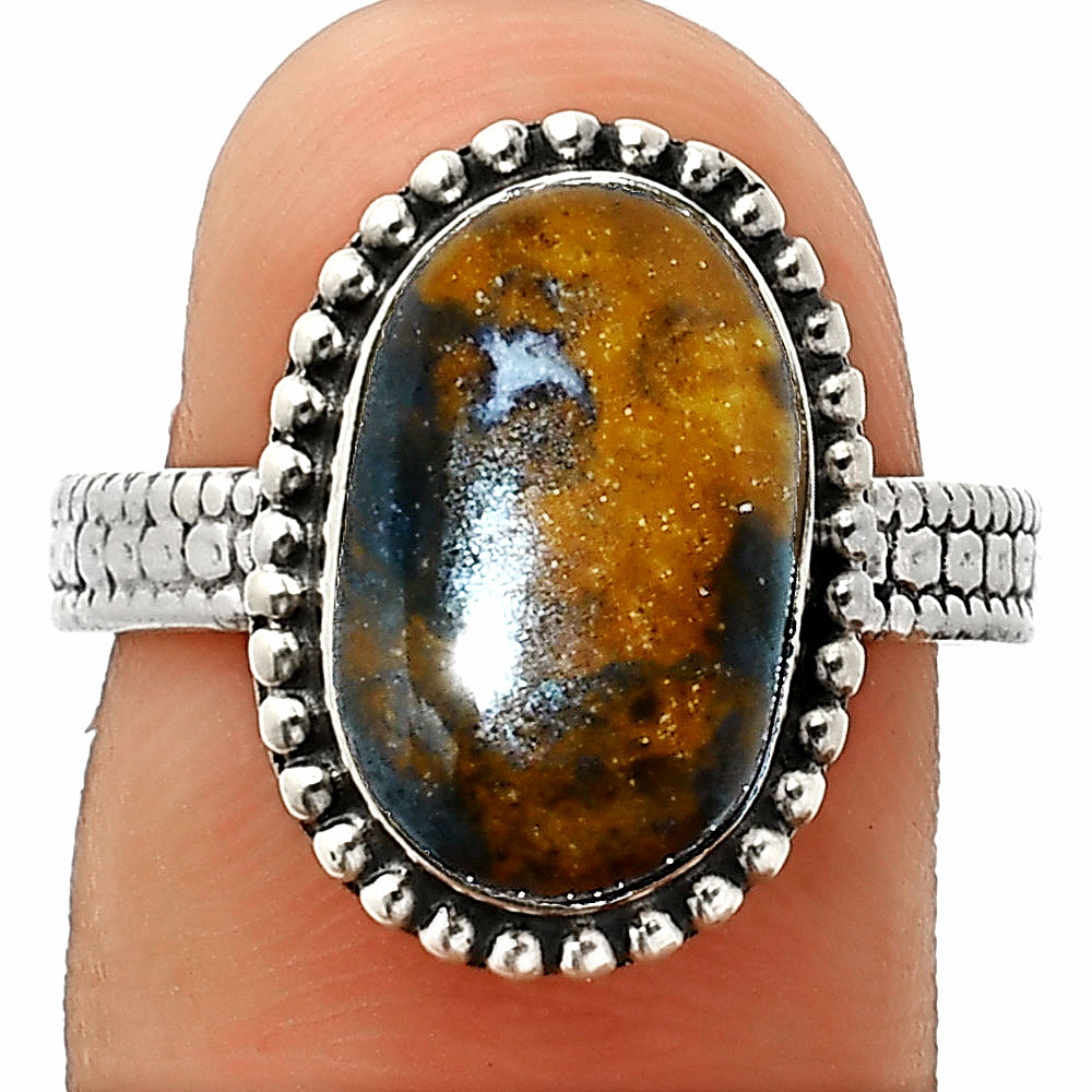 Natural Indian Blanket Jasper 925 Sterling Silver Ring s.8.5 Jewelry R-1071