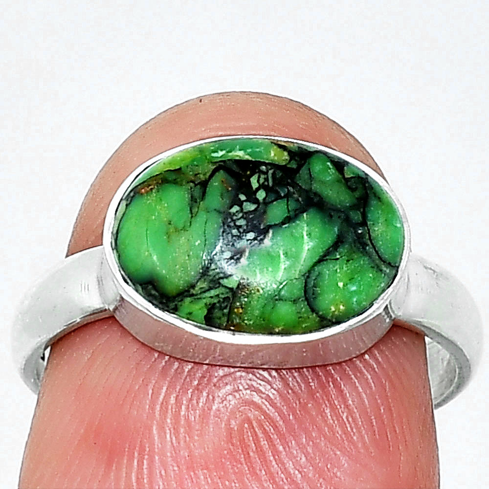 Natural Green Matrix Turquoise 925 Sterling Silver Ring s.7 Jewelry R-1057