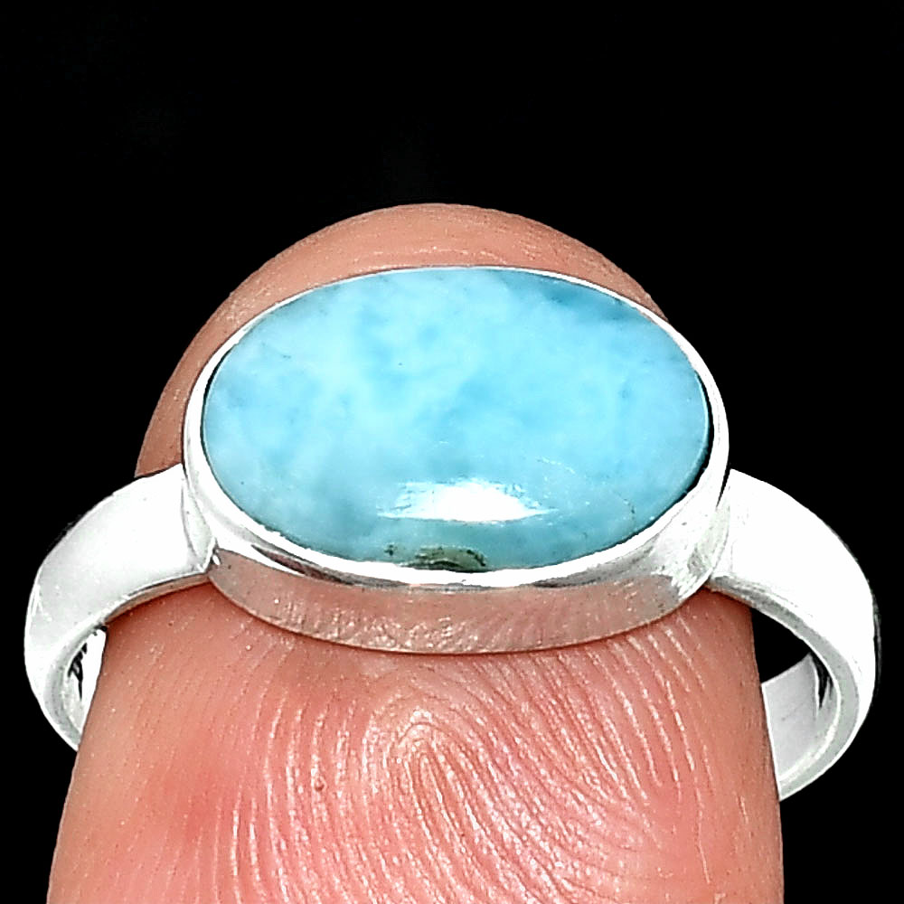 Natural Larimar (Dominican Republic) 925 Sterling Silver Ring s.8 Jewelry R-1057