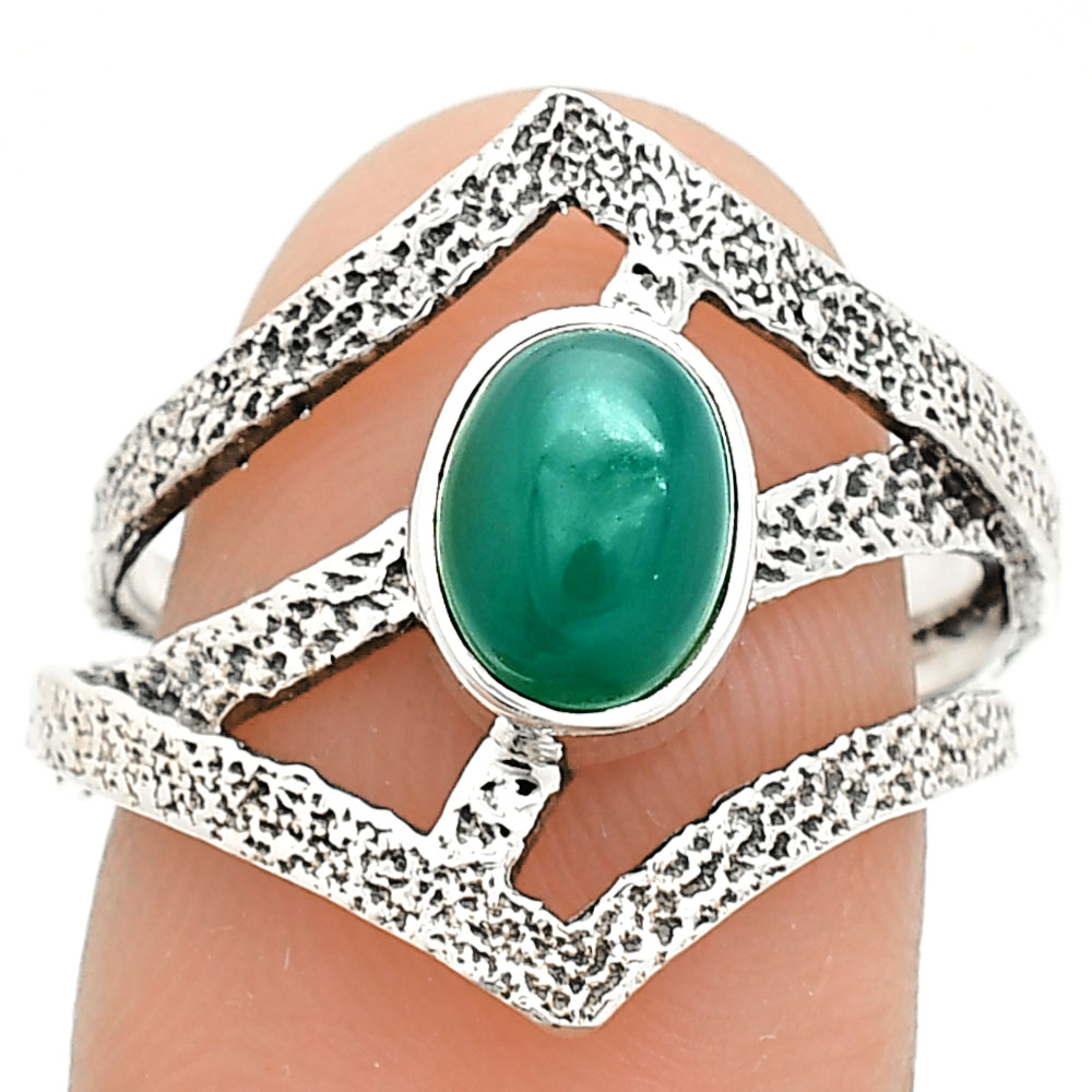 Natural Green Onyx 925 Sterling Silver Ring s.7 Jewelry R-1471