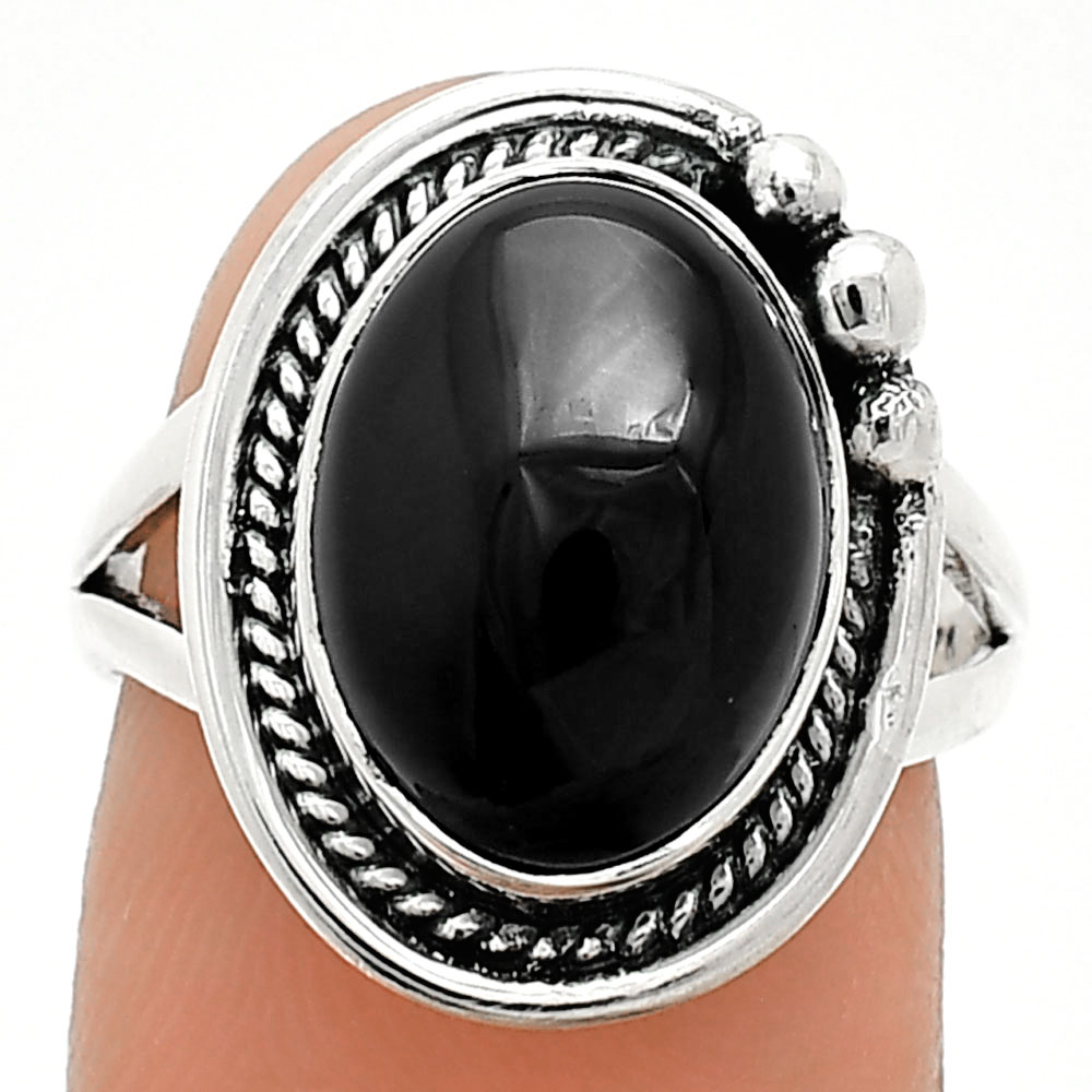Natural Black Onyx - Brazil 925 Sterling Silver Ring s.7 Jewelry R-1148