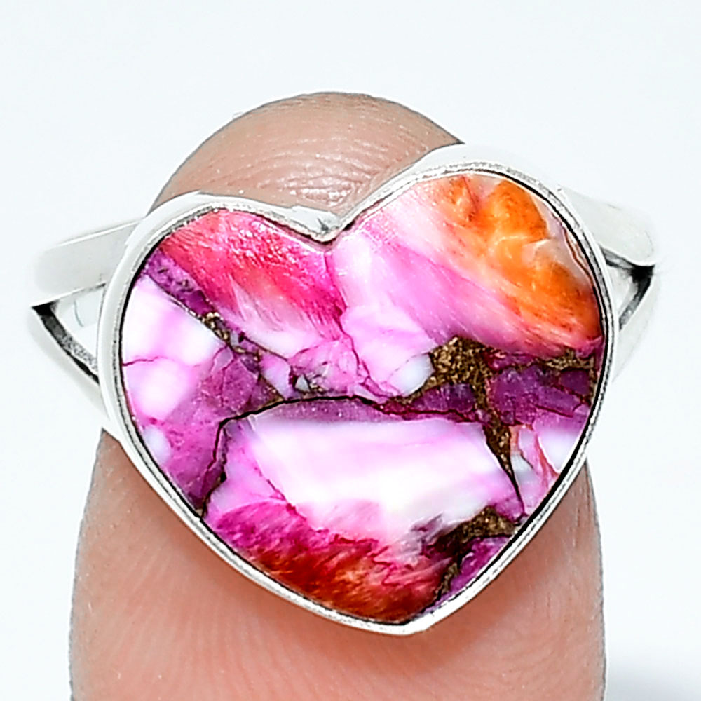 Heart Kingman Pink Dahlia Turquoise 925 Sterling Silver Ring s.9 Jewelry R-1073
