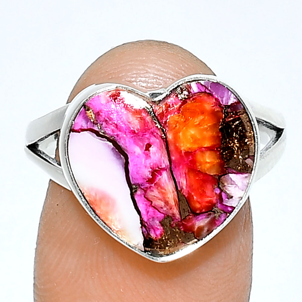 Heart - Kingman Orange Dahlia Turquoise 925 Silver Ring s.9 Jewelry R-1073