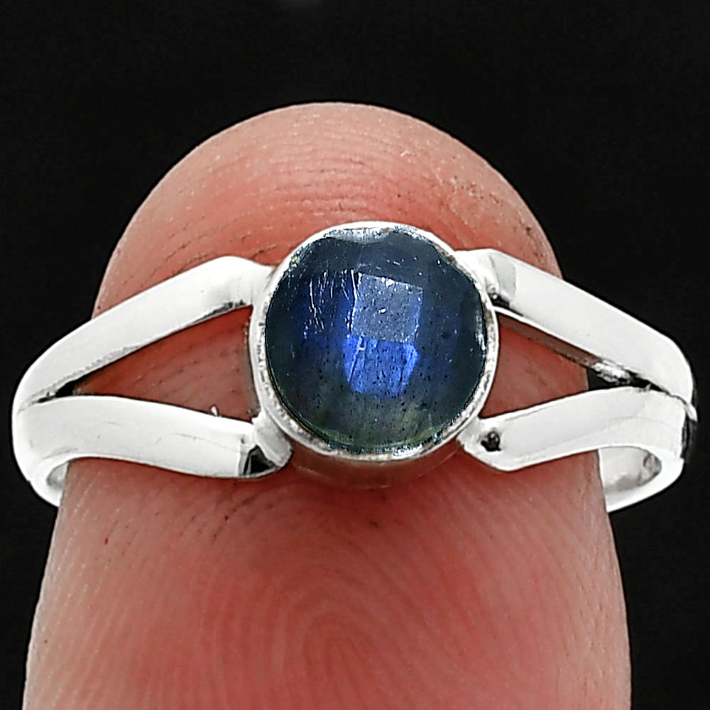 Natural Blue Labradorite Checker 925 Sterling Silver Ring s.7 Jewelry R-1505