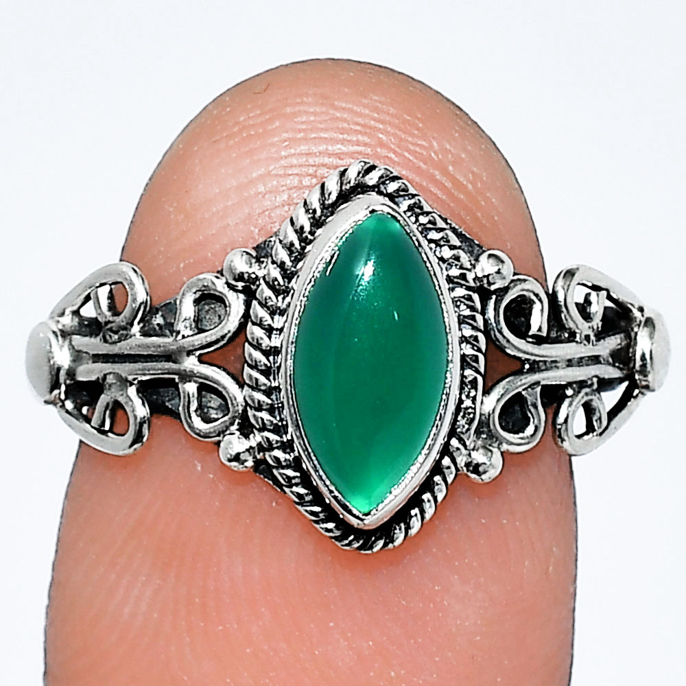 Natural Green Onyx 925 Sterling Silver Ring s.7 Jewelry R-1358