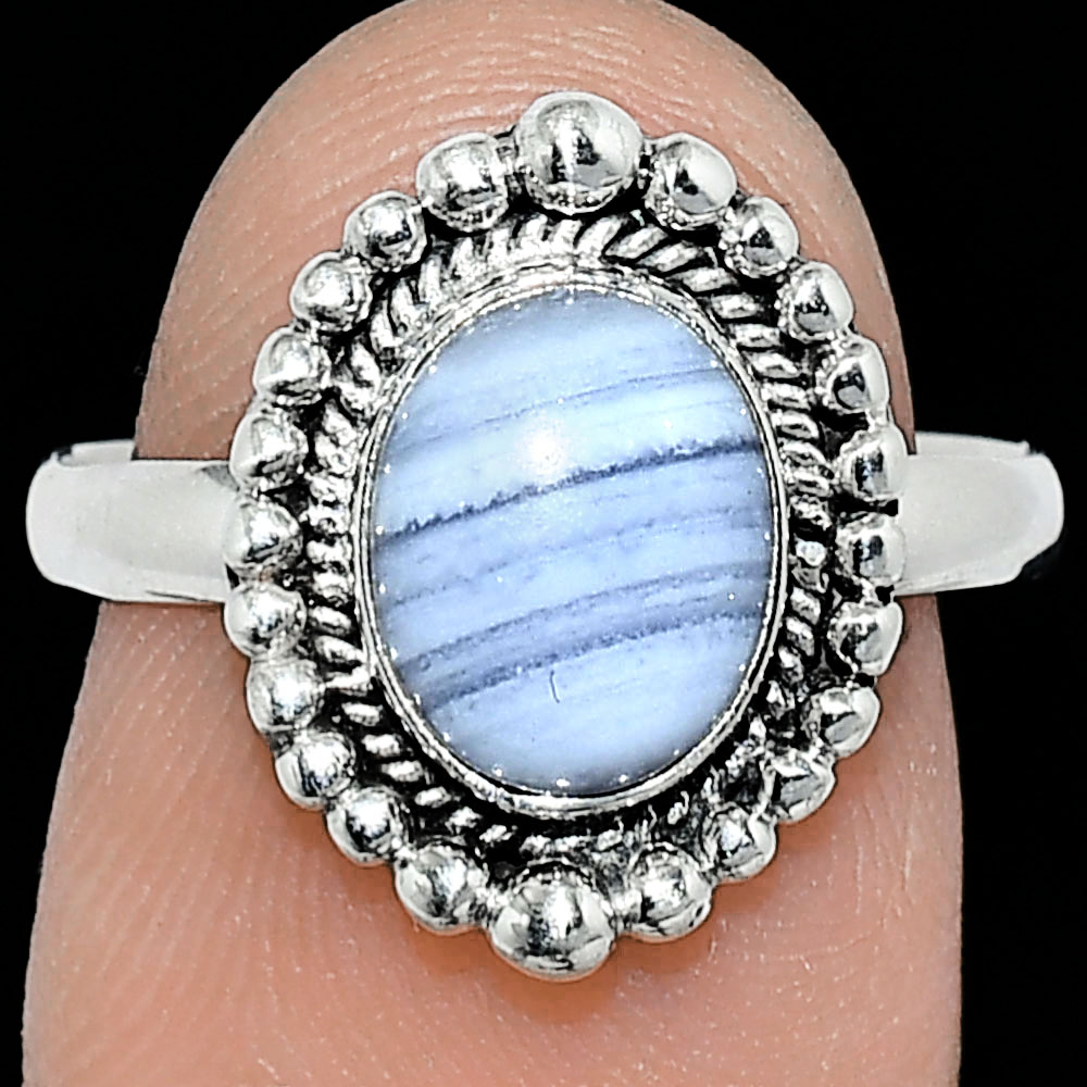 Blue Lace Agate - South Africa 925 Sterling Silver Ring s.8 Jewelry R-1071