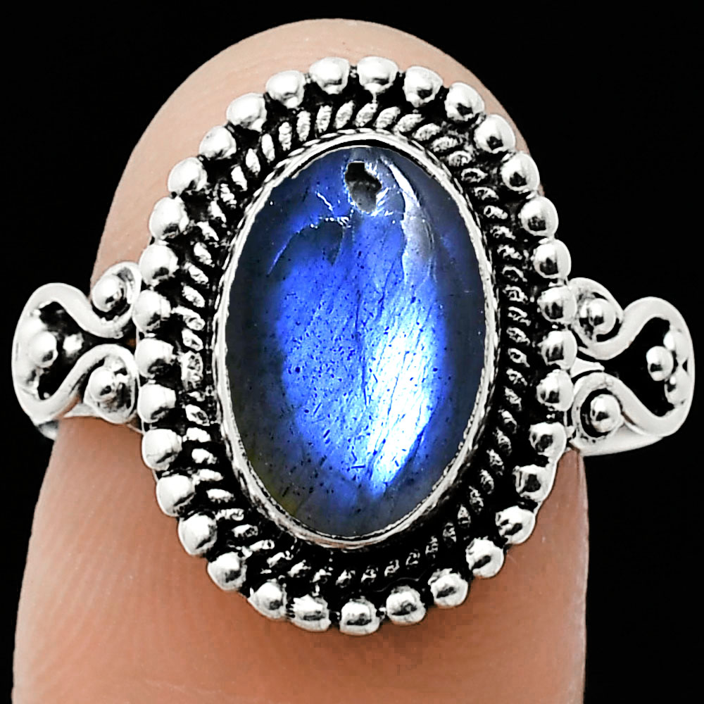 Blue Labradorite - Madagascar 925 Sterling Silver Ring s.9 Jewelry R-1071