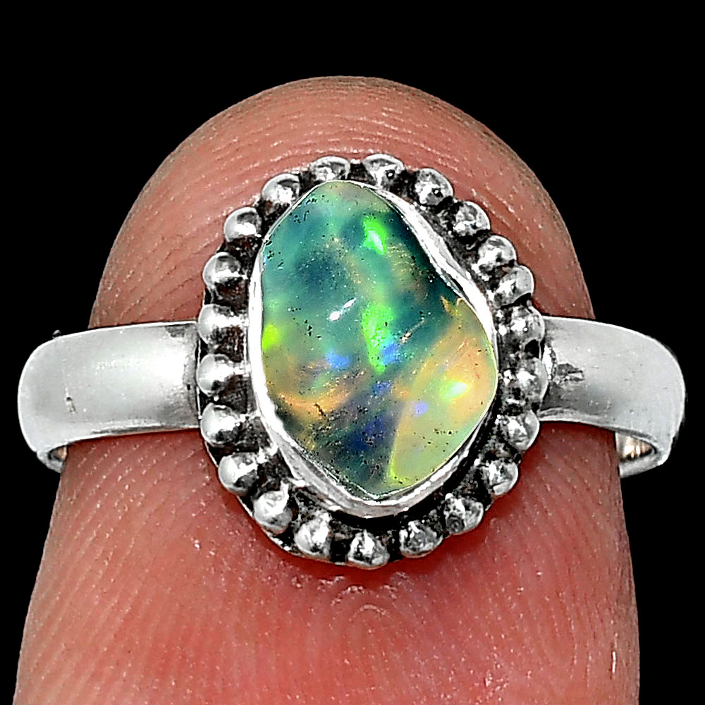 Natural Ethiopian Opal Rough 925 Sterling Silver Ring s.6 Jewelry R-1071