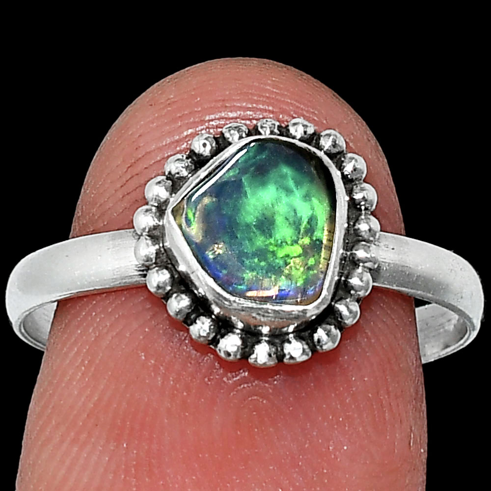 Natural Ethiopian Opal Rough 925 Sterling Silver Ring s.9 Jewelry R-1071