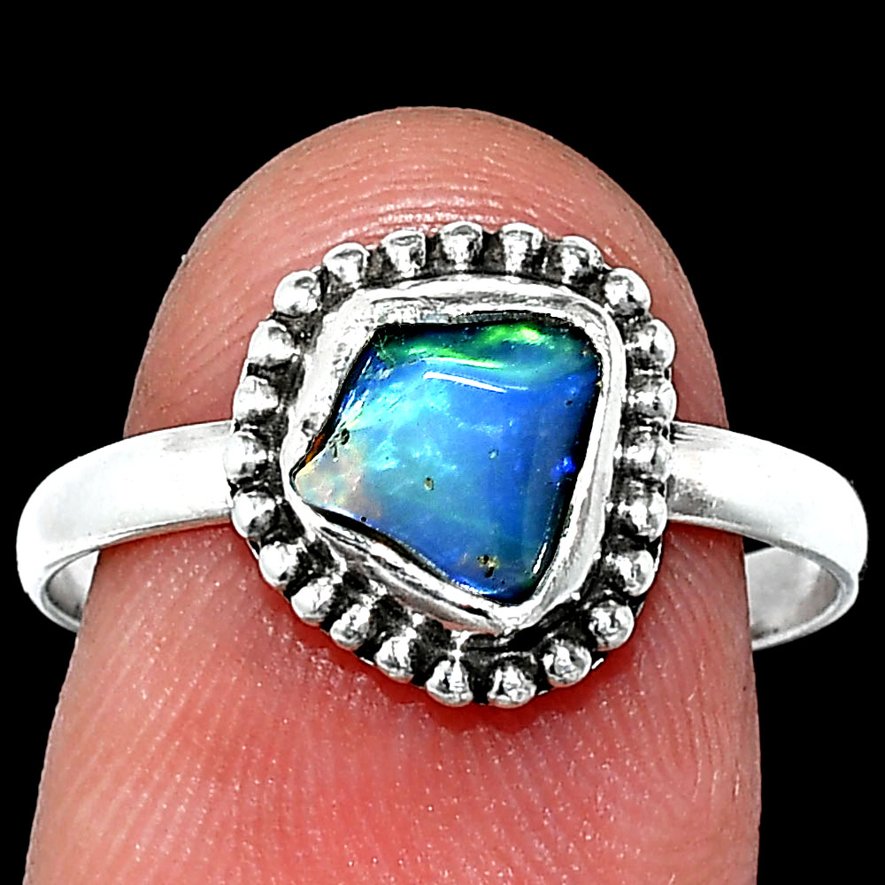 Natural Ethiopian Opal Rough 925 Sterling Silver Ring s.9 Jewelry R-1071