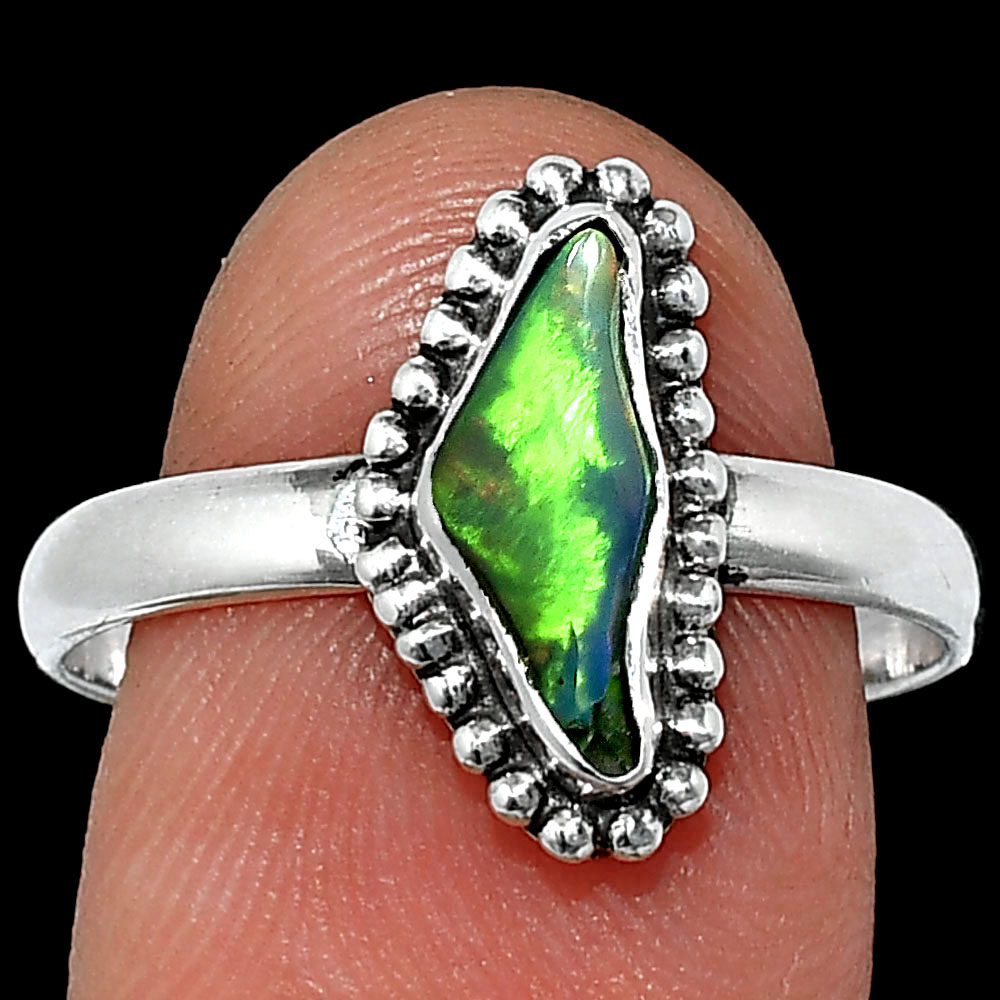 Natural Ethiopian Opal Rough 925 Sterling Silver Ring s.9.5 Jewelry R-1071