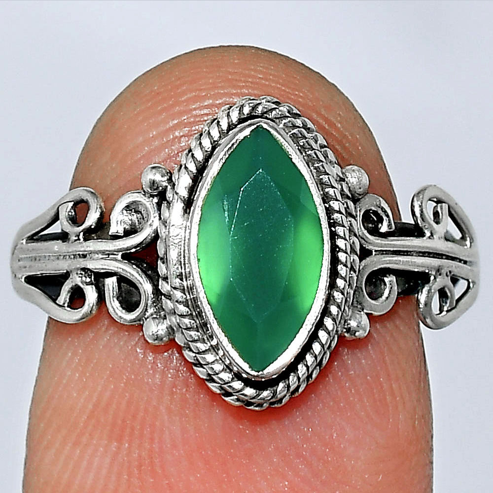 Natural Green Onyx 925 Sterling Silver Ring s.7 Jewelry R-1293