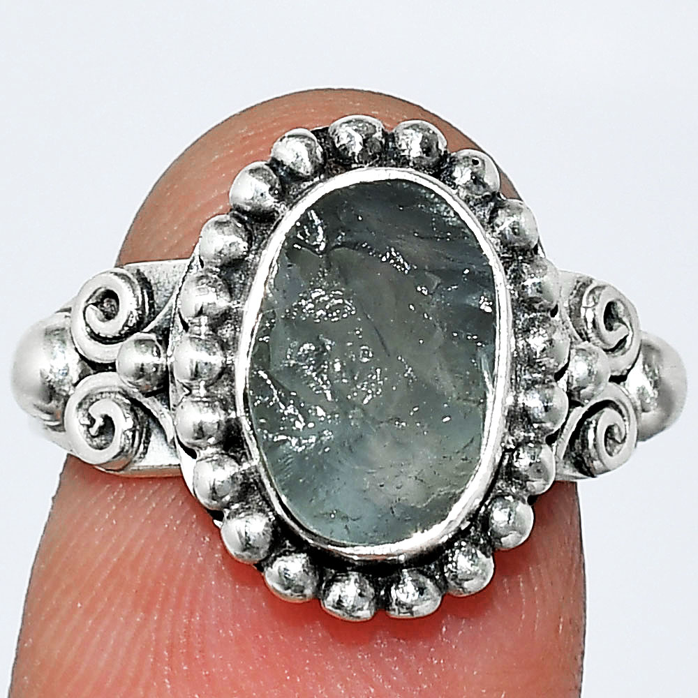 Natural Aquamarine Rough - Brazil 925 Sterling Silver Ring s.6.5 Jewelry R-1071